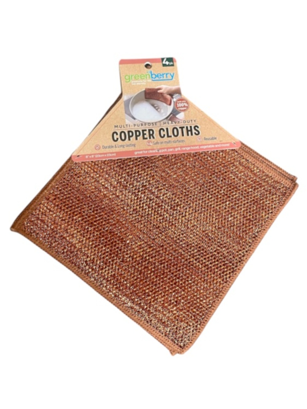 Greenberry Copper Cloths Set of Four Heavy-Duty Copper Cleaning Cloths